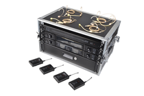 4 Way Wireless Microphone Set with Belt packs and Headsets Racked Ready to Use